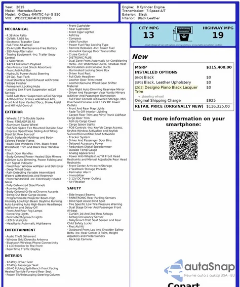 2015 Merz G 550 Black from USA, damaged, VIN WDCYC3HF4FX238996